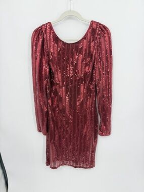 Nanette Lepore red sequin long sleeve mini dress sz 14 v back